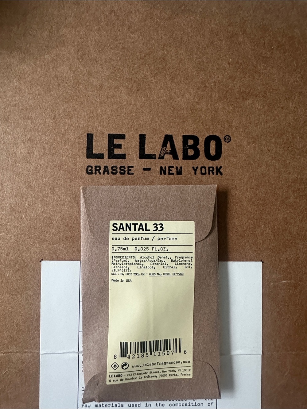 Le Labo Santal 33 Sample Card - Brown and Cream